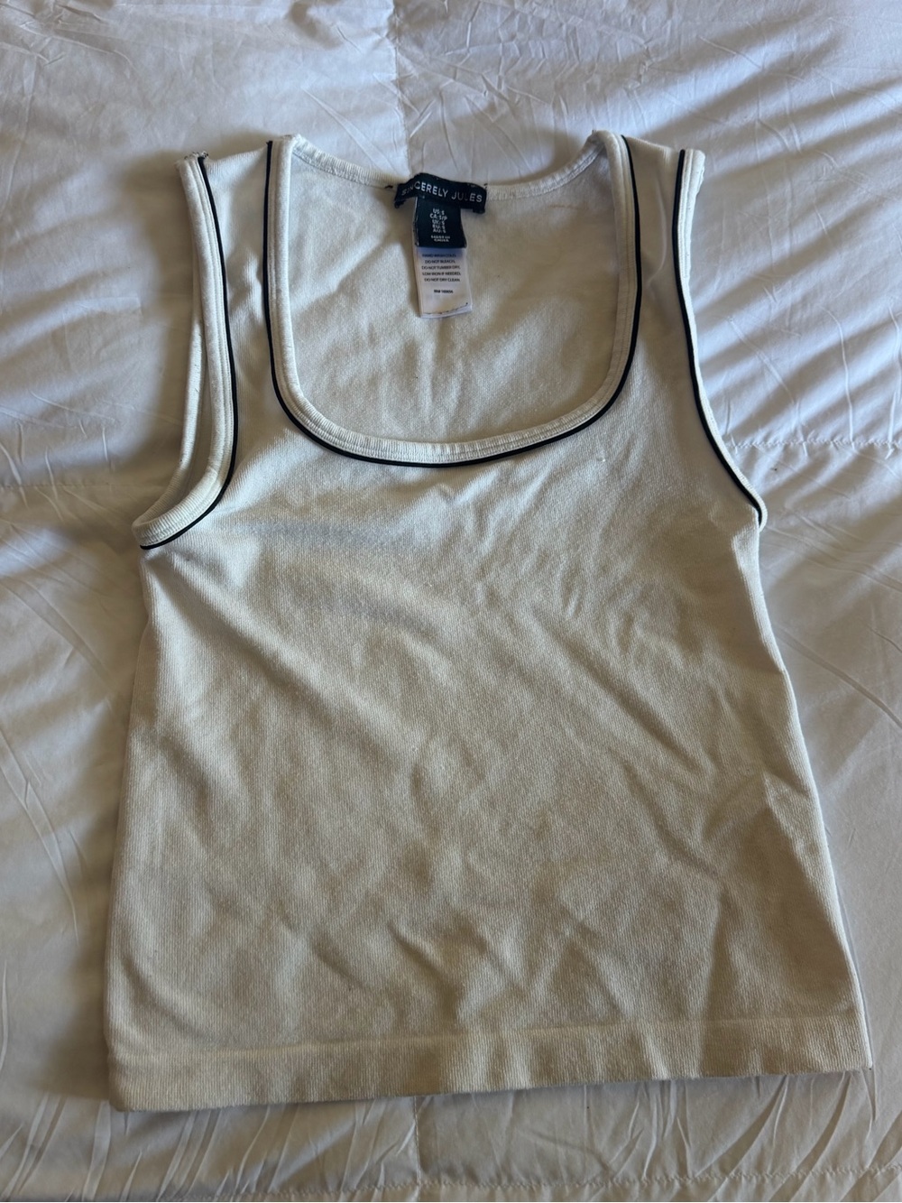Contour Cream Tank Top with Black Contrast Piping